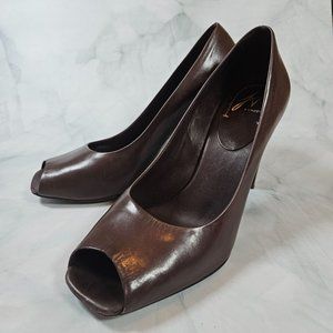 J. Vincent‎ brown leather peep toe pumps, size 9.5